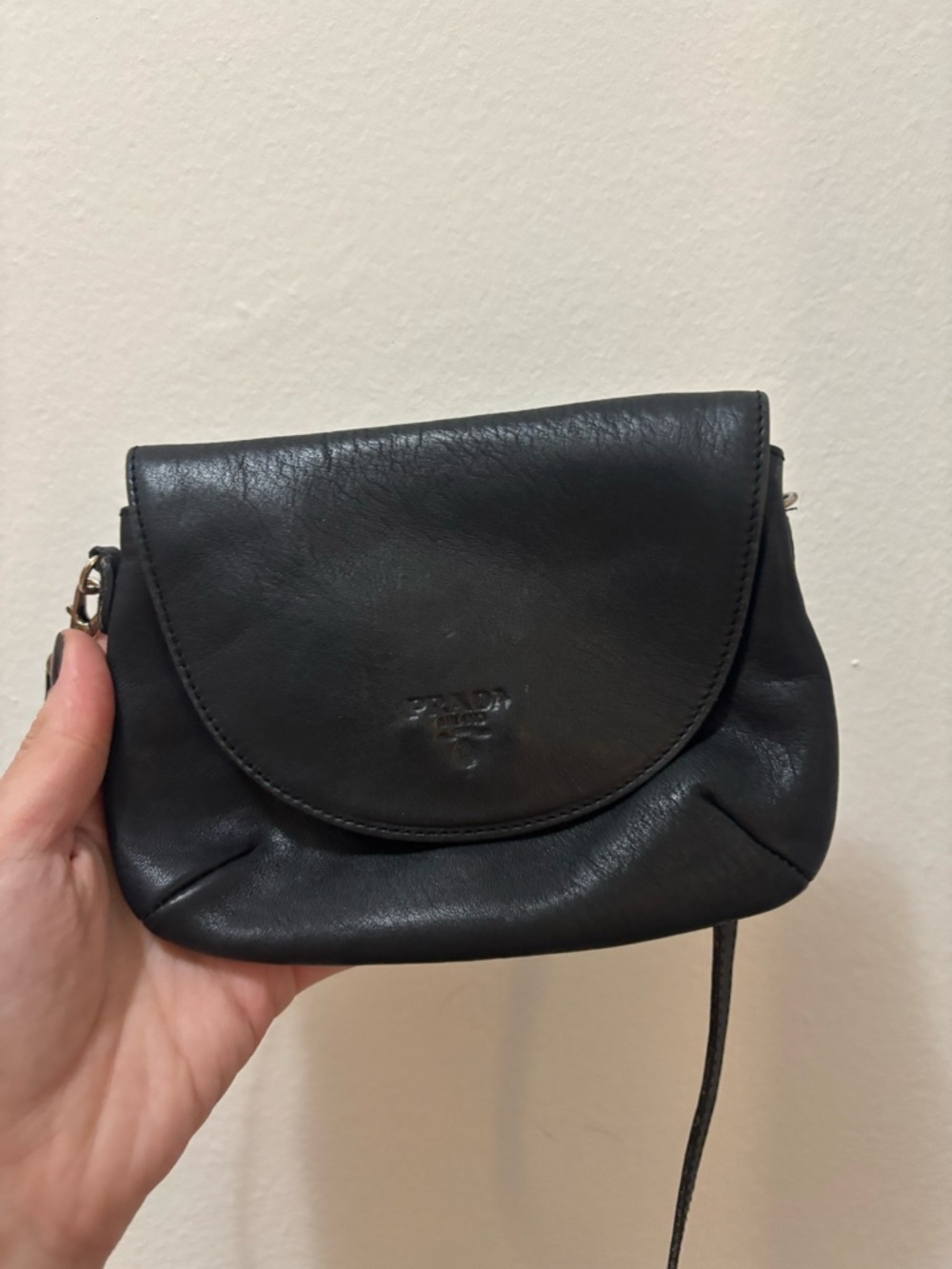 Prada Black Curved Flap Leather Crossbody